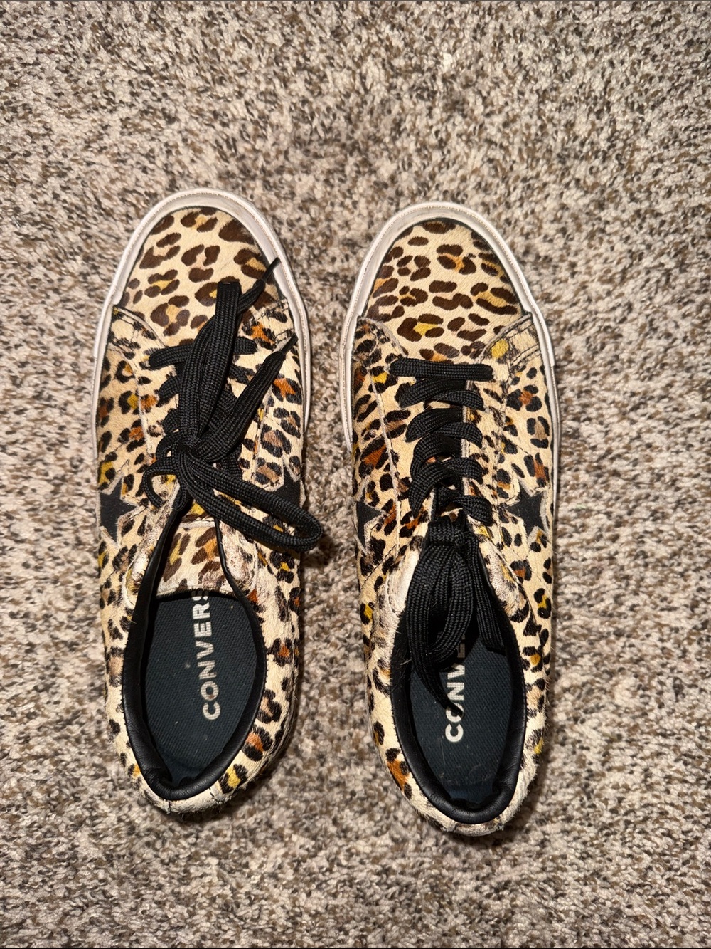 Converse Leopard fur Print Low-Top Sneakers - Black Laces, Tan/Yellow Spots